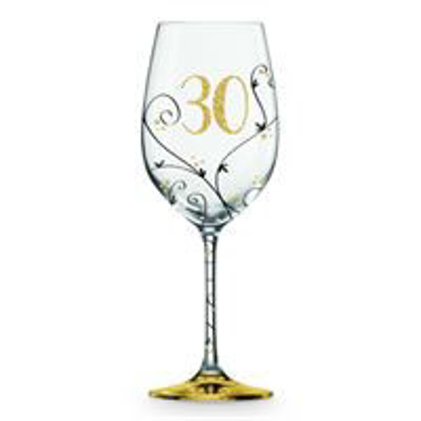 Picture of 30TH BLACK/GOLD VINE WINE GLASS