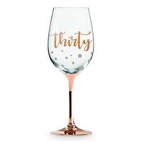 Picture of 30TH ROSE GOLD STEM WINE GLASS GOLD