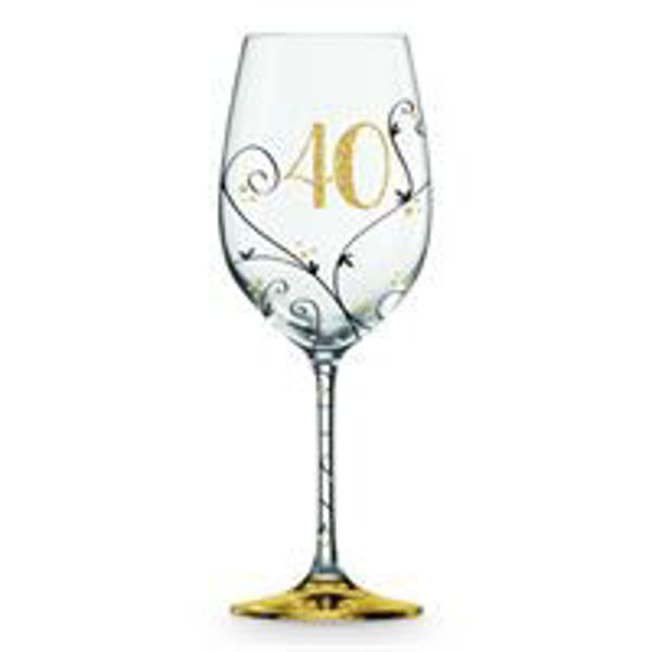 Picture of 40TH BLACK/GOLD VINE WINE GLASS