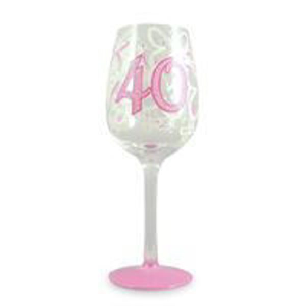 Picture of 40TH BUTTERFLY GLITTER WINE GLASS HOT PINK