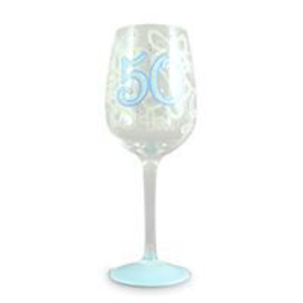 Picture of 50TH BUTTERFLY GLITTER WINE GLASS Blue