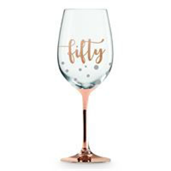 Picture of 50TH ROSE GOLD STEM WINE GLASS GOLD