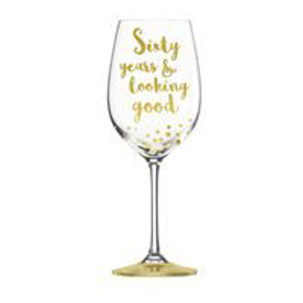 Picture of 60TH GOLD FOIL WINE GLASS