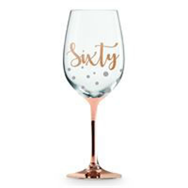 Picture of 60TH ROSE GOLD STEM WINE GLASS GOLD