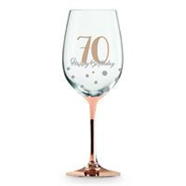 Picture of 70TH ROSE  GOLD WINE GLASS